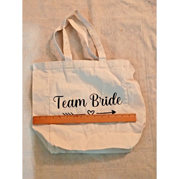 2 bags Team Bride Ivory lightweight Canvas Tote Bag  14 high x16 wide #9646 - Picture 4 of 6